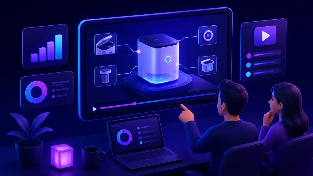 Ilustrasi product demo video untuk bisnis